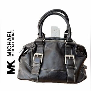 Y2K 90’s Michael Kors Satchel Black Leather Stitched Silver Distressed Bikercore